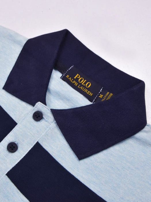 PRL Summer Polo Shirt For Men-Sky Melange with Navy & Maroon Panel-BR13098