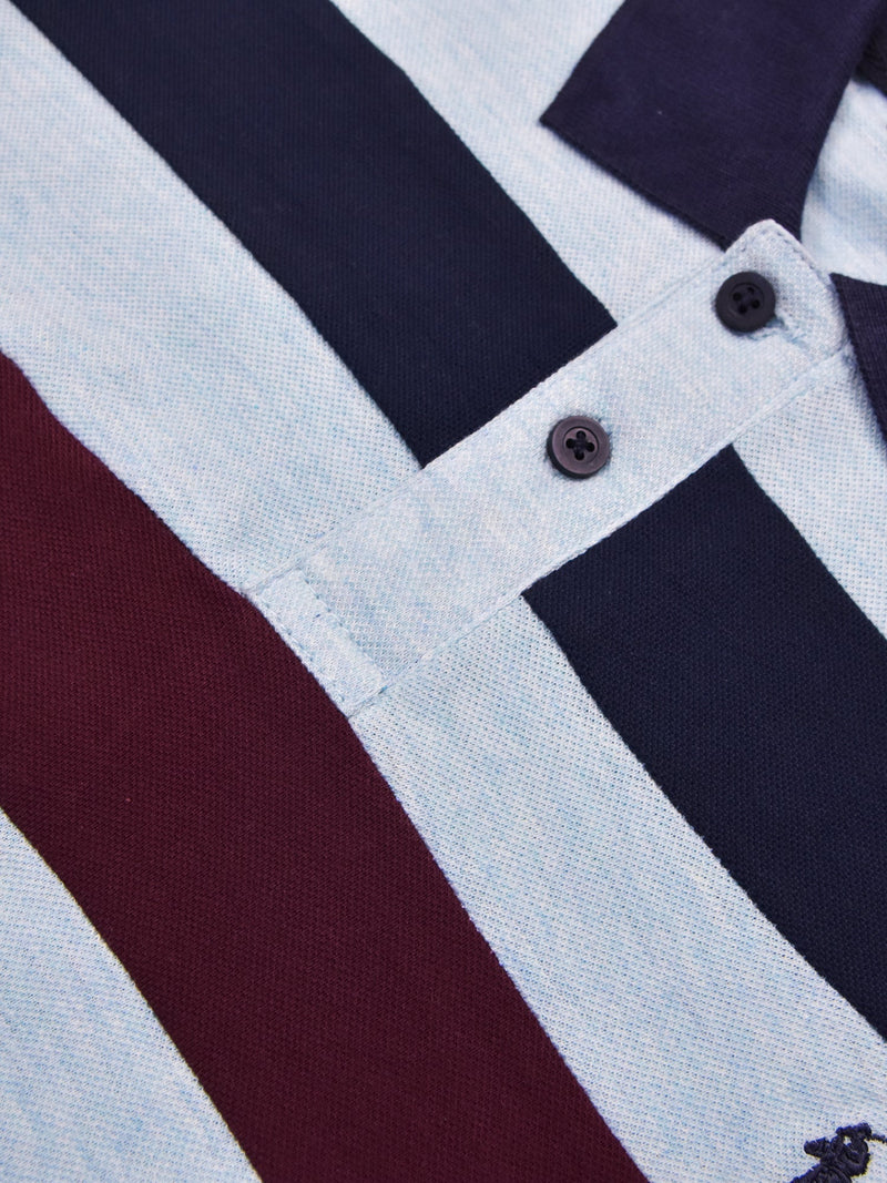 PRL Summer Polo Shirt For Men-Sky Melange with Navy & Maroon Panel-BR13098
