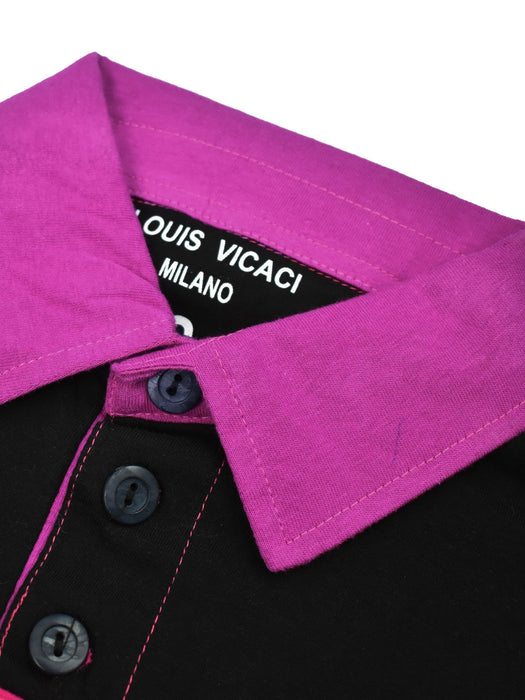 Louis Vicaci Long Sleeve Polo For Men-Black with Magenta-BR885