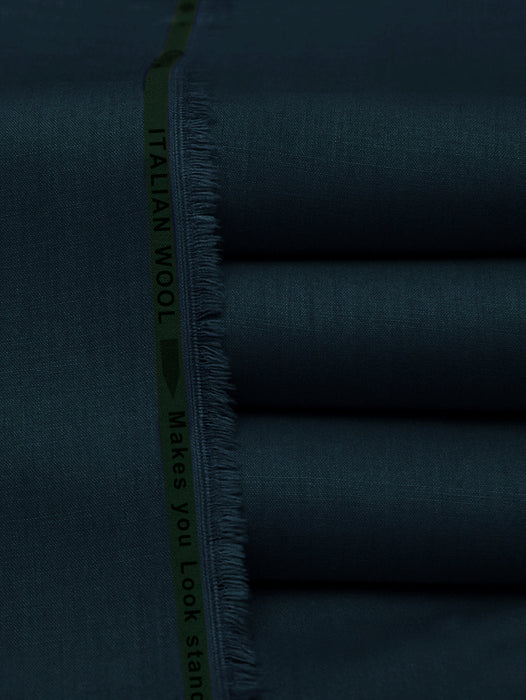 Soft Italian Crystal Wool Unstitched Fabric For Winter-Dark Cyan Blue-BR1066