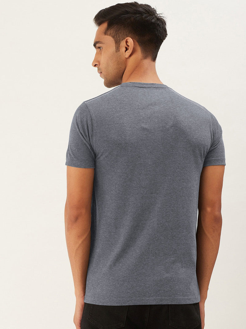 Celebrate Single Jersey Crew Neck Tee Shirt For Men-Charcoal Melange & Navy Panel-BR13212