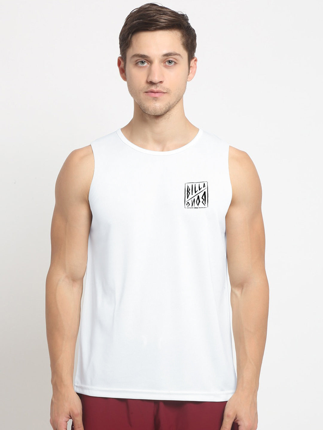 BB Single Jersey Sleeveless Tee Shirt For Men-White-RT785