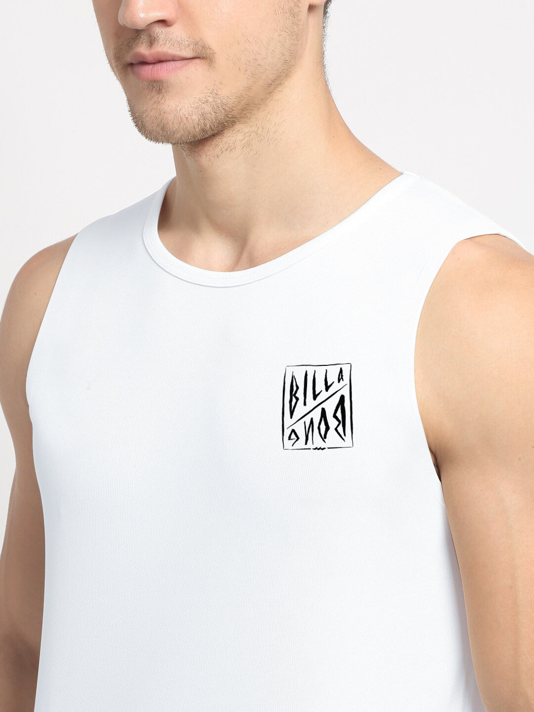 BB Single Jersey Sleeveless Tee Shirt For Men-White-RT785
