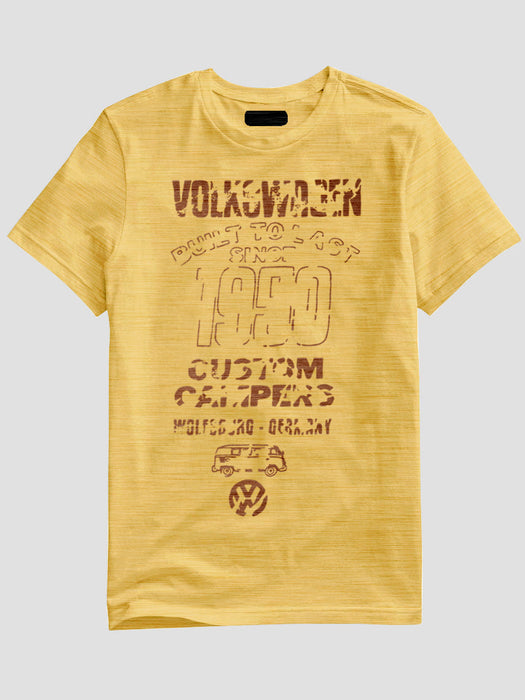VW Single Jersey Crew Neck Tee Shirt For Men-Yellow Melange with Print-RT722