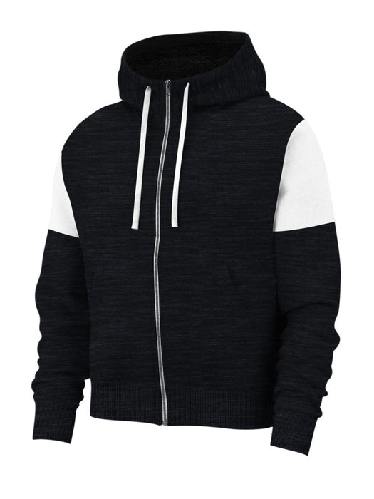 Next Terry Fleece Zipper Short Body Hoodie For Men-Black Melange-BR14357