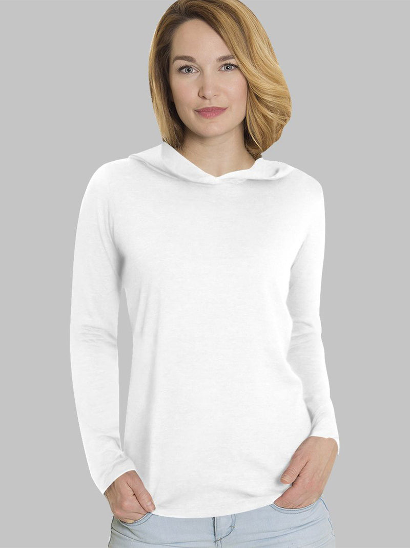 Popular Sports Long Sleeve Viscous Hooded Tee Shirt For Women-White-BR13714