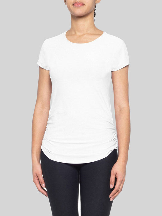 Miss Popular Sport Viscose Crew Neck Ruched Side Tee Shirt For Women-White-BR07