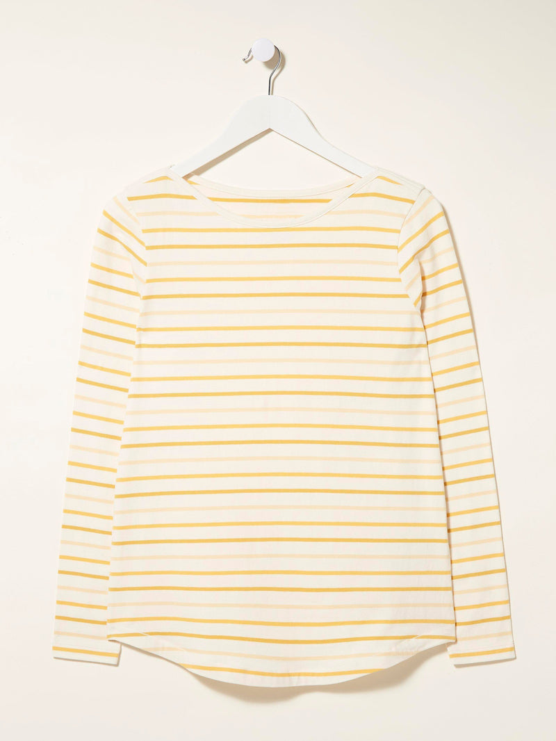 Next Long Sleeve Crew Neck Jersey Lycra Strech Blouse For Ladies-White With Stripes-AN3891