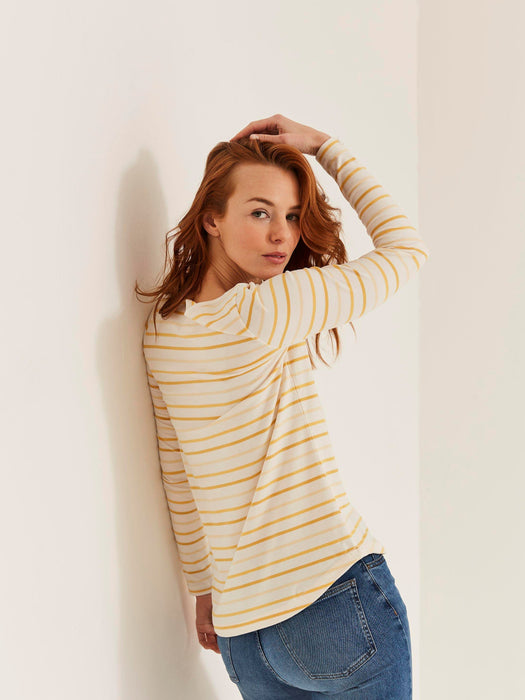 Next Long Sleeve Crew Neck Jersey Lycra Strech Blouse For Ladies-White With Stripes-AN3891