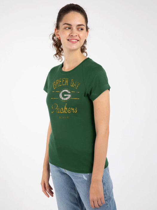 NFL Raglan Sleeve Crew Neck Tee Shirt For Ladies-Olive Green-BR38