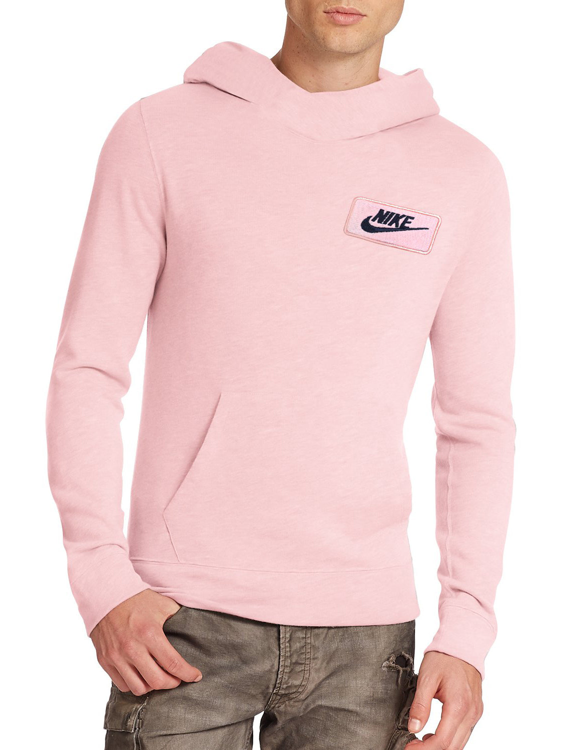 NK Fleece Funnel Neck Pullover Hoodie For Men-Peach-BR14366 S