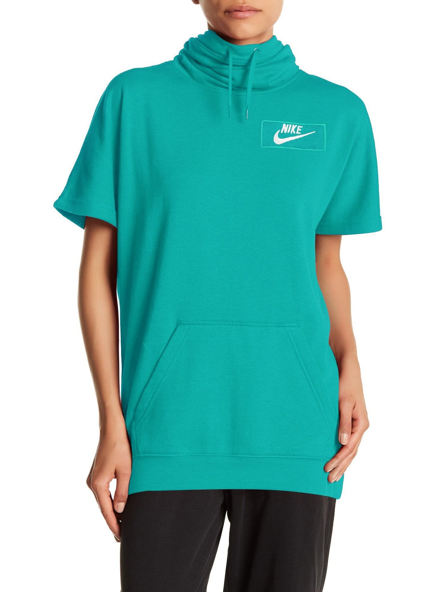 NK Fleece Short Sleeve Hoodie For Ladies-Cyan Blue-BE194/BR993