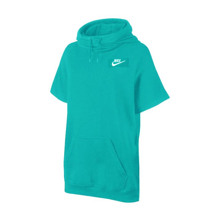 NK Fleece Short Sleeve Hoodie For Ladies-Cyan Blue-BE194/BR993