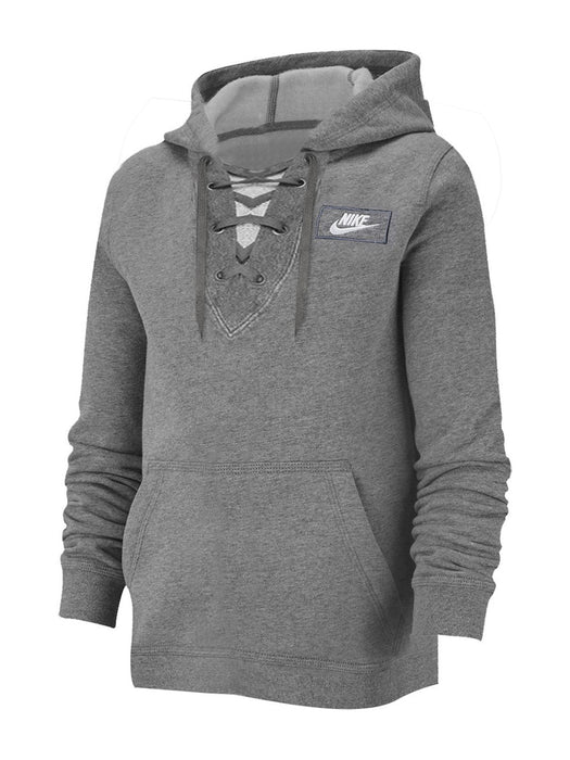 NK Terry Fleece Lace Up Hoodie For Ladies-Charcoal Melange-RT400