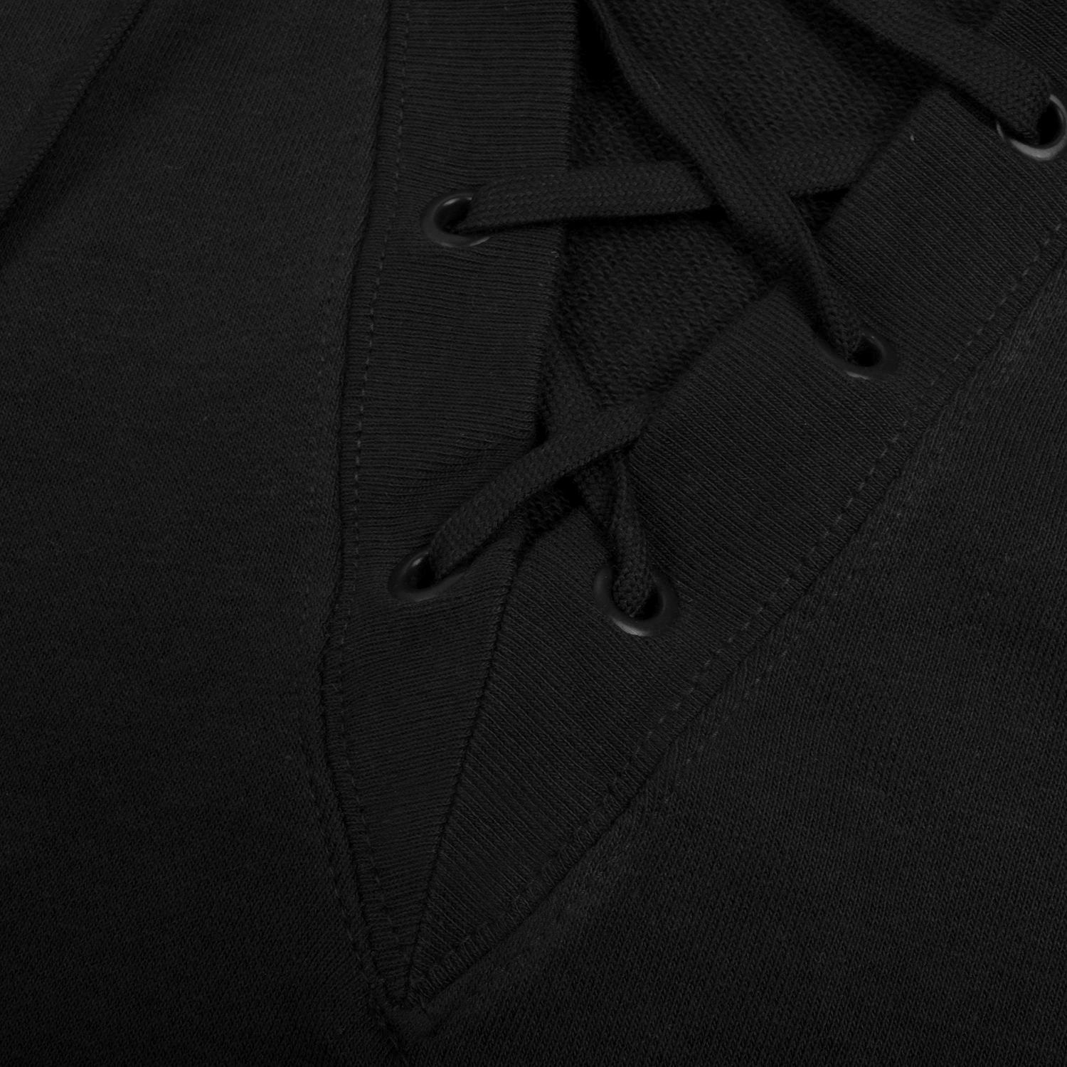 NK Terry Fleece Lace Up Hoodie For Ladies-Black-BR996