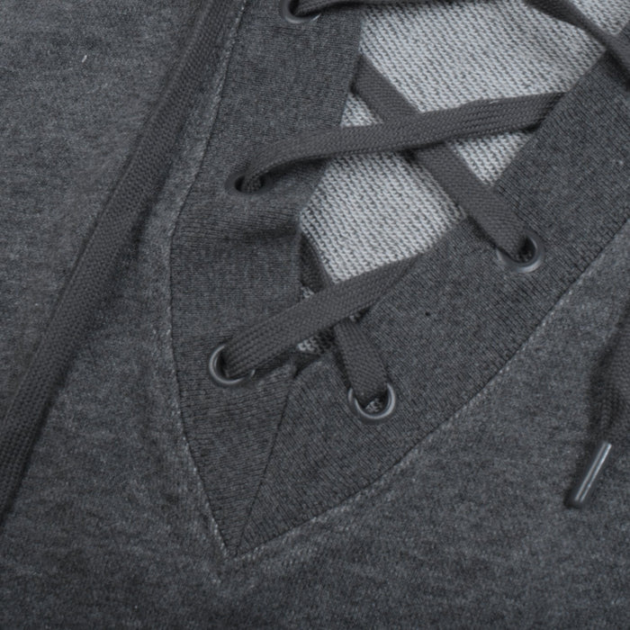 NK Terry Fleece Lace Up Hoodie For Ladies-Charcoal Melange-RT400