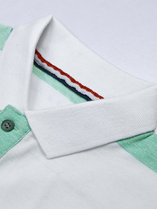Nxt Stylish Pique Summer Polo For Men-White & Green With Stripes-AN3942