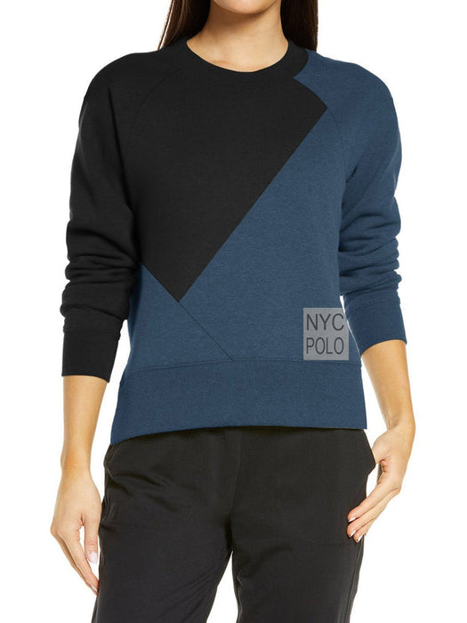 NYC Polo Terry Fleece Sweatshirt For Ladies-Black with Navy Melange-BR12879