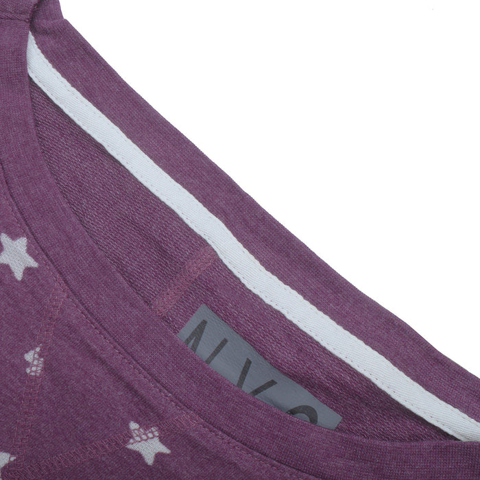 NYC Polo Terry Fleece Sweatshirt For Ladies-Magenta Melange with Stars Print-BR979