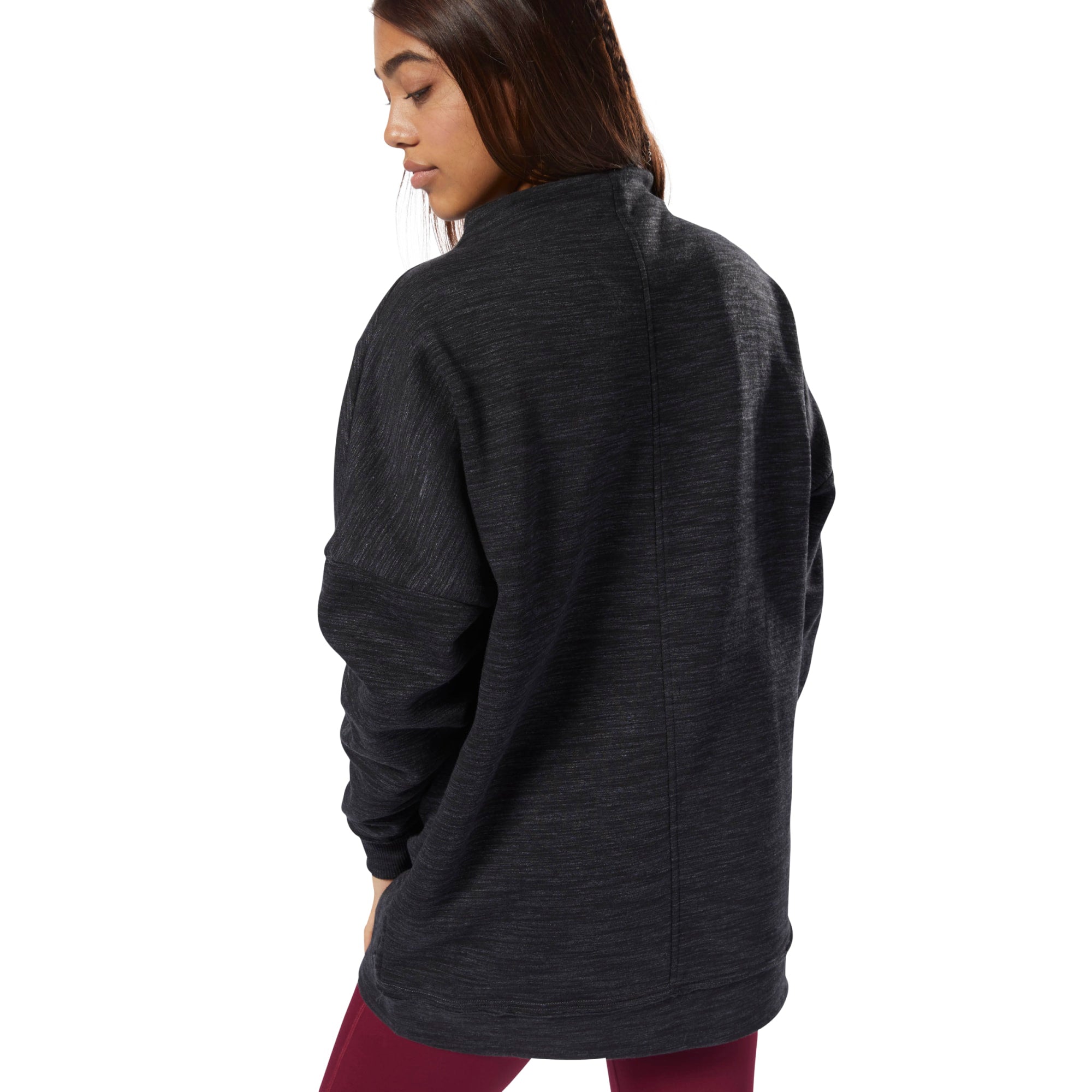 NYC Polo Training Essential Marble Oversize Crew Sweat For Ladies-Black Melange-BR89