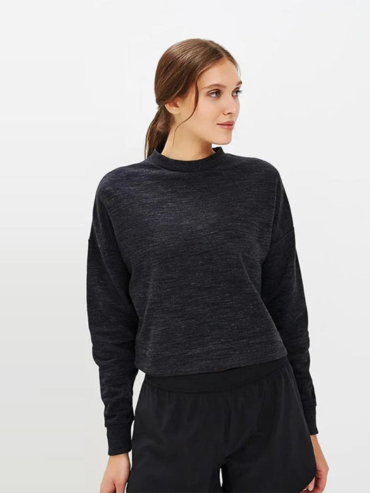 NYC Polo Training Essentials Marble Crew Sweatshirt For Ladies-Black Melange-BR973