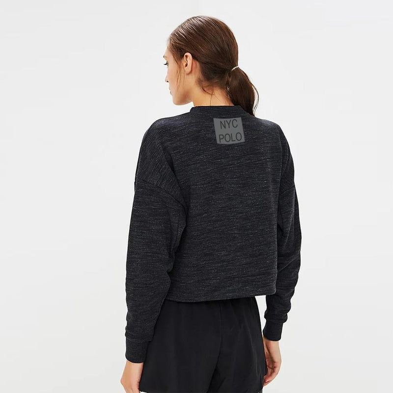 NYC Polo Training Essentials Marble Crew Sweatshirt For Ladies-Black Melange-BR973