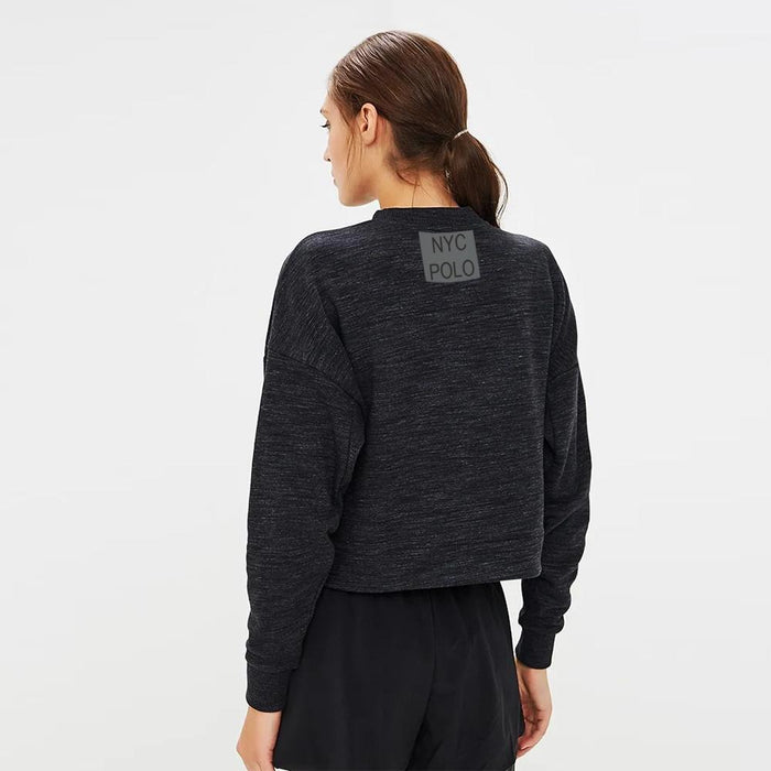NYC Polo Training Essentials Marble Crew Sweatshirt For Ladies-Black Melange-BR973