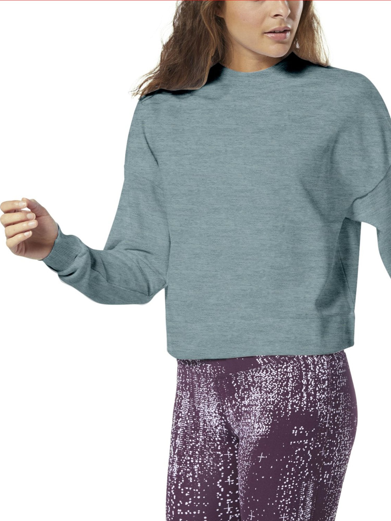 NYC Polo Training Essentials Marble Crew Sweatshirt For Ladies-Green Melange-BR12894