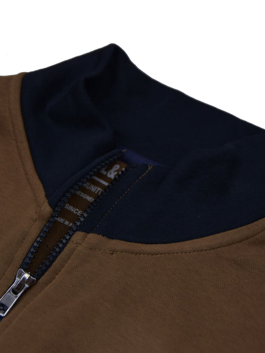 P&B Sleeveless Mock Neck Zipper Jacket For Men-Brown & Dark Navy-BR1287