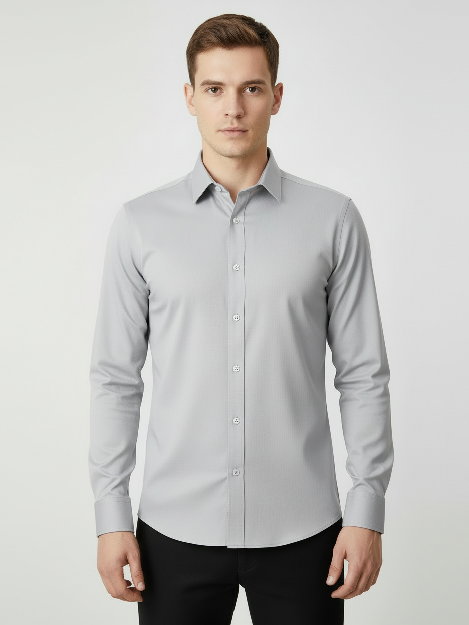 Rawgear 4 Side Lycra Slim Fit Long Sleeve Casual Shirt For Men-Light Grey-RG03