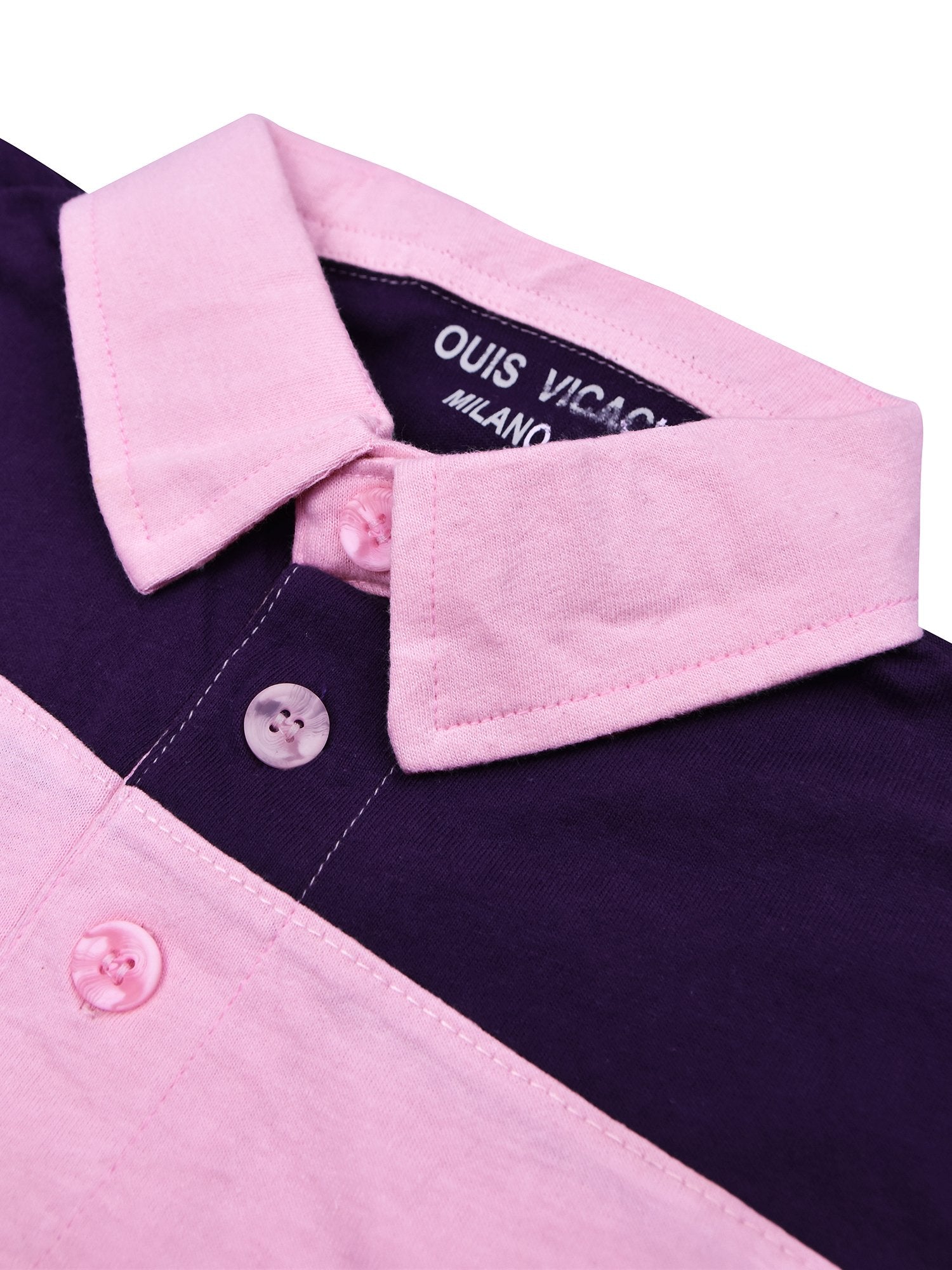 Louis Vicaci Long Sleeve Polo For Men-Light Pink with Purple-BR887