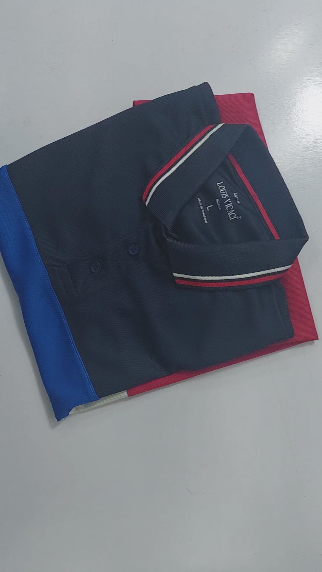 Summer Active Wear Polo Shirt For Men-Dark Navy with Red & White, Blue Panels-BR13556