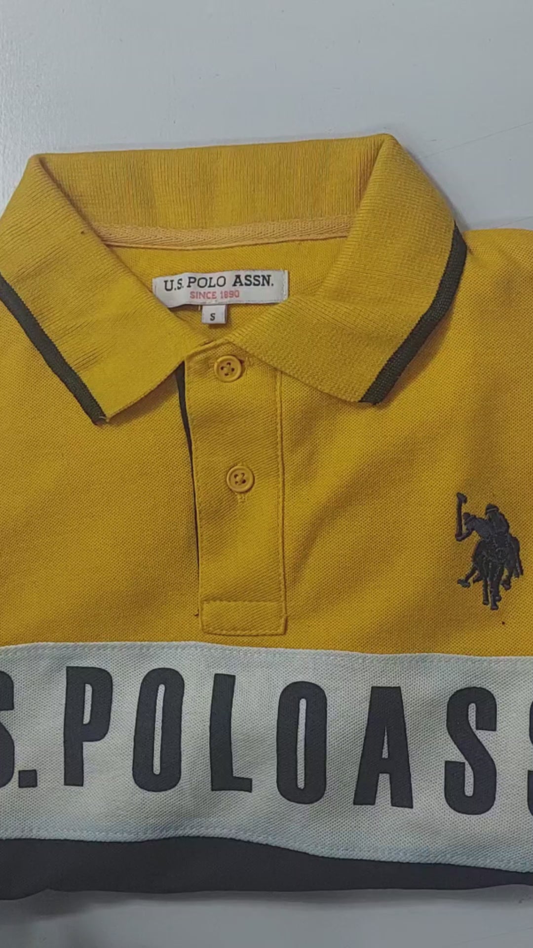 U.S Polo Assn. P.Q Half Sleeve Polo Shirt For Men-Yellow with White & Navy-BR13129