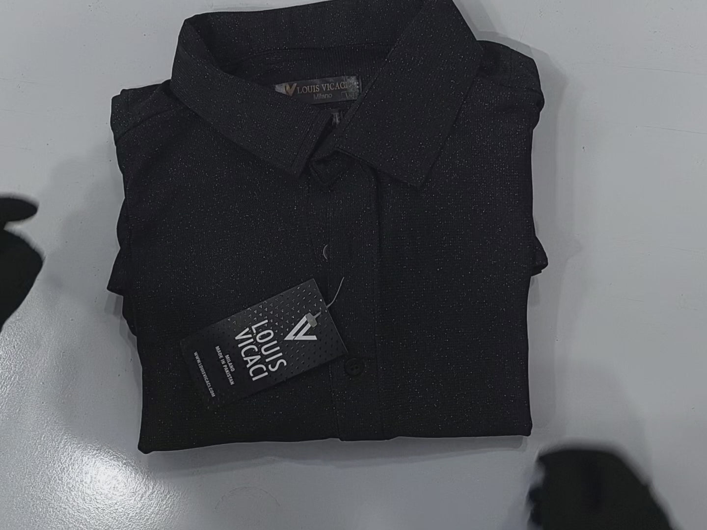 Louis Vicaci Super Stretchy Slim Fit Long Sleeve Summer Formal Casual Shirt For Men-Black Glitter-RT2518