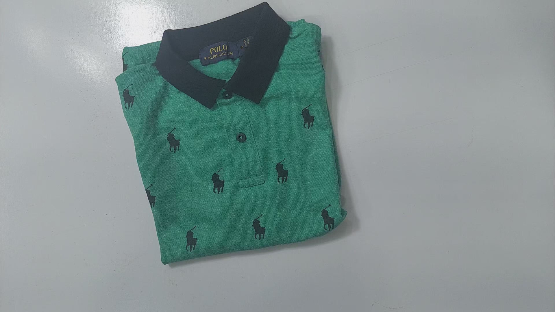 Summer Polo Shirt For Men-Green Melange with Allover Print-RT2340