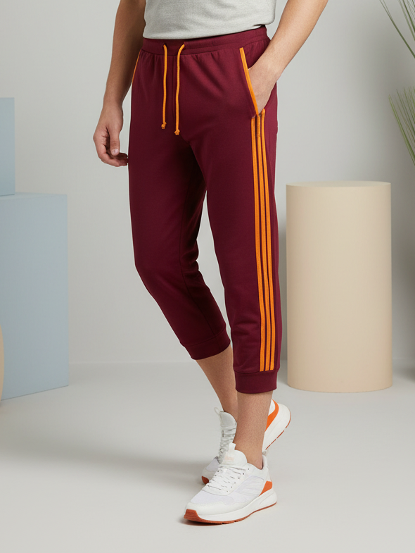 Summer Jersey Terry Slim Fit Bermuda Short For Men-Maroon With Orange Stripes-BS08