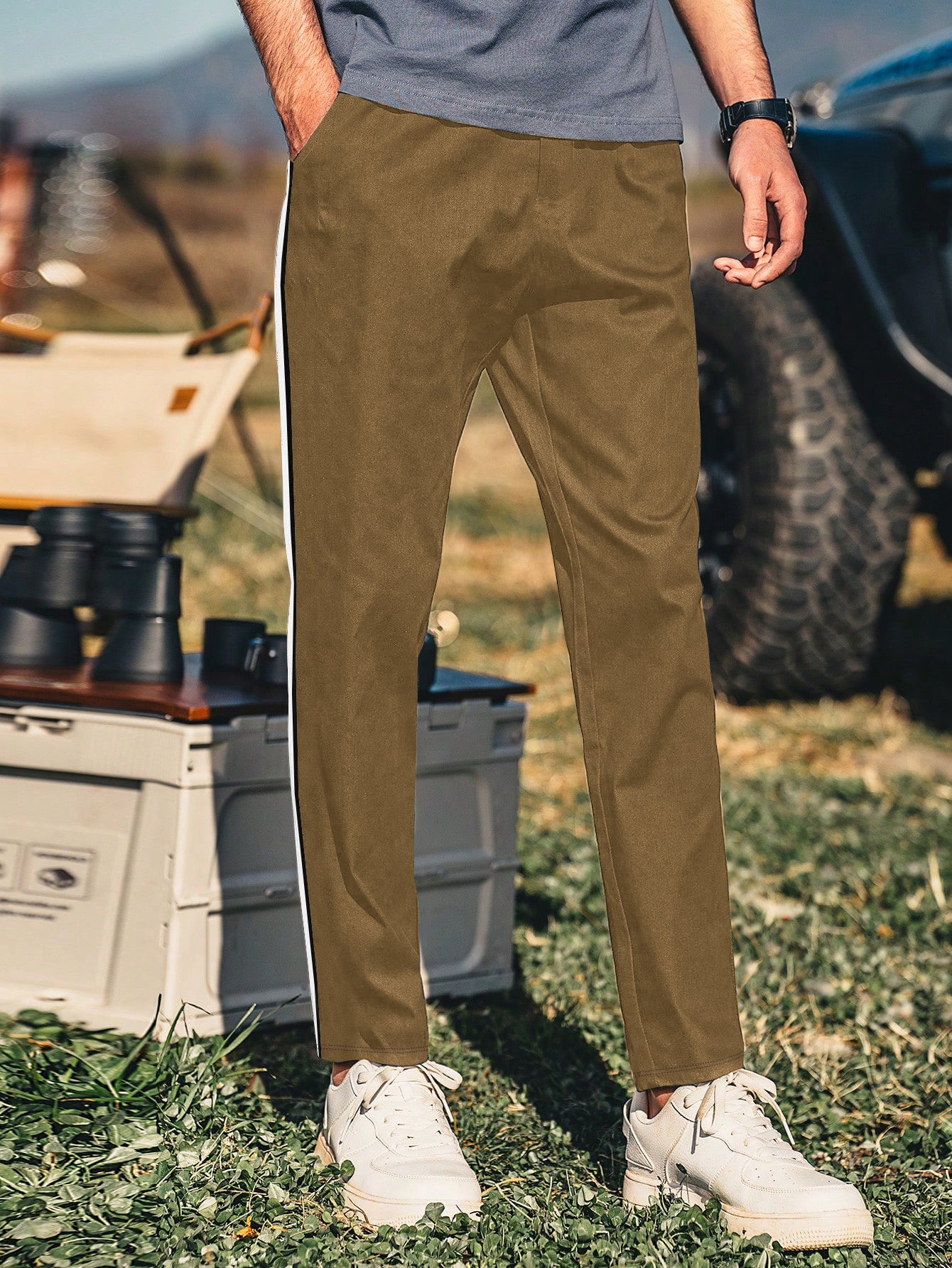 Louis Vicaci Active Wear Summer Trouser Pant For Men-Light Brown with Stripe-BR650