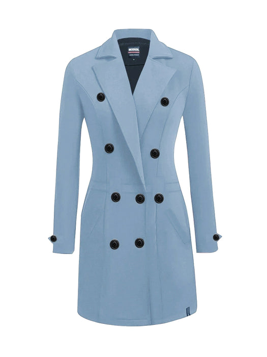 McKenzie Fleece Stylish Long Trench Coat For Ladies-Steel Blue-BR1235
