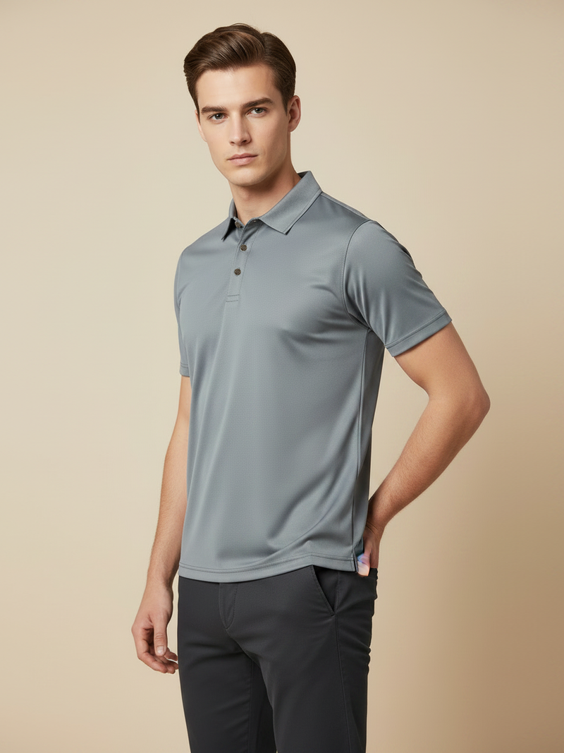 Stylish Spandex Dry Polo Shirt For Men-Light Grey-BE8347