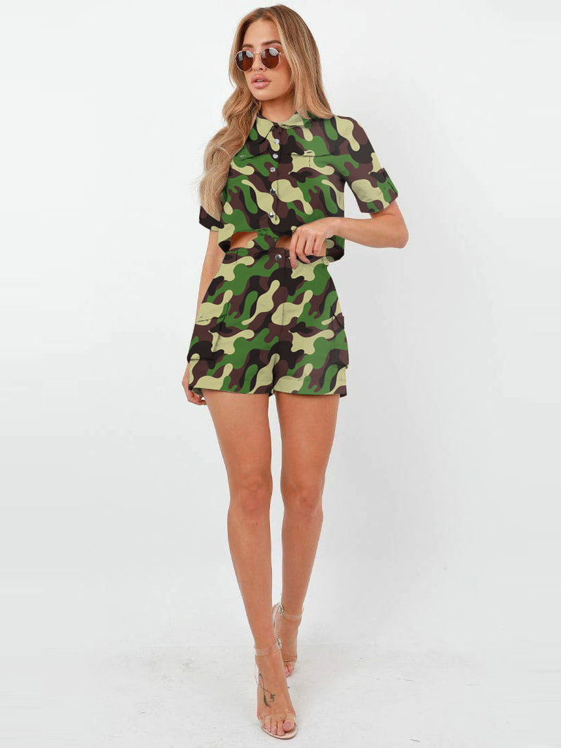 Rising Pop Button Shorts Co-Ord For Ladies-Camouflage-RT2607
