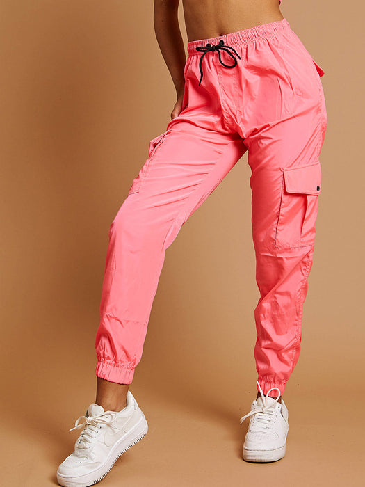 Cuffed Hem Shell Jogger Trouser For Ladies-Neon Pink-RT2576