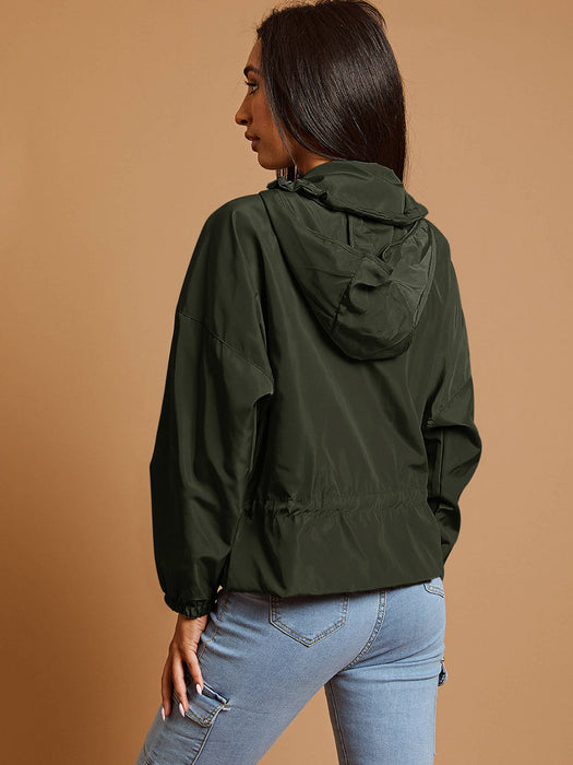 High Neck Hooded Festival Jacket For Ladies-Dark Olive-RT2546