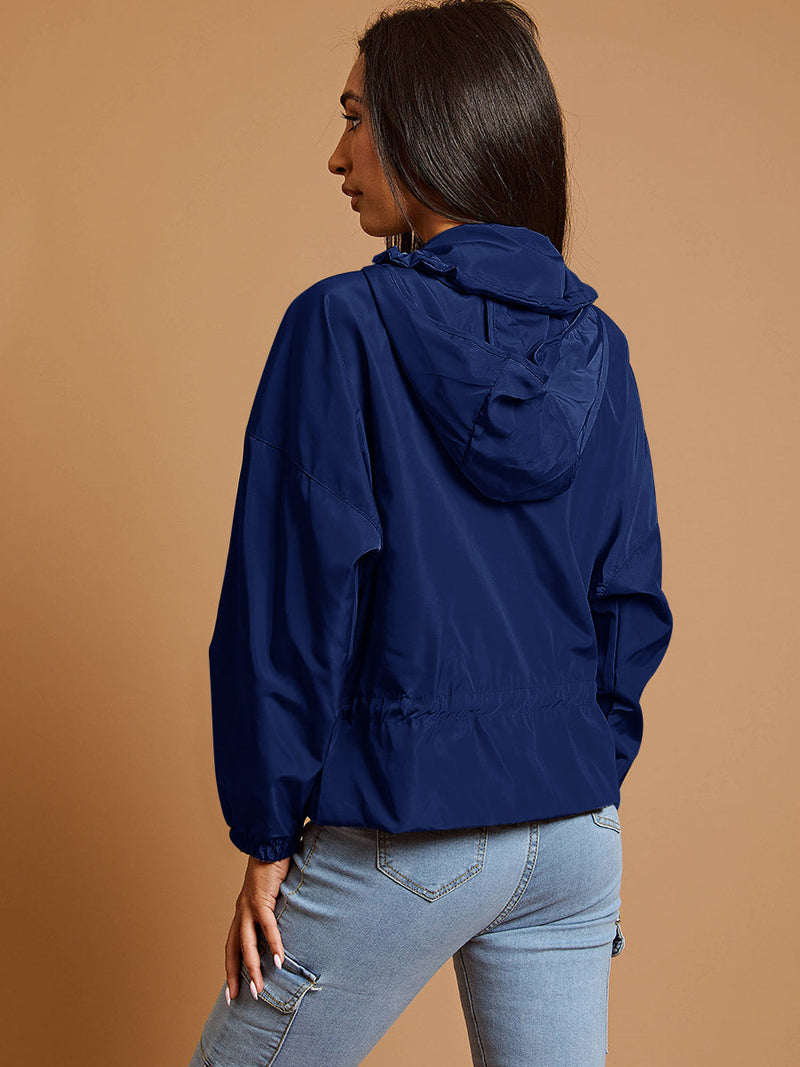 High Neck Hooded Festival Jacket For Ladies-Dark Royal Blue-RT2552