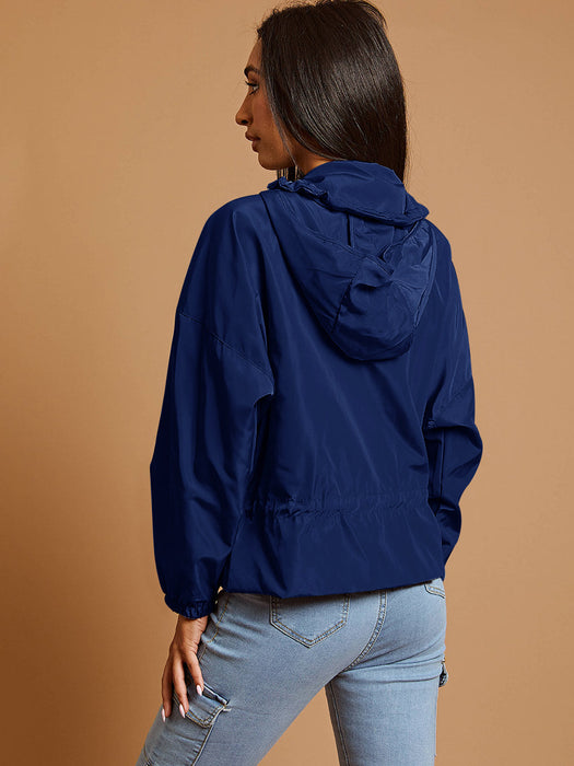 High Neck Hooded Festival Jacket For Ladies-Dark Royal Blue-RT2552