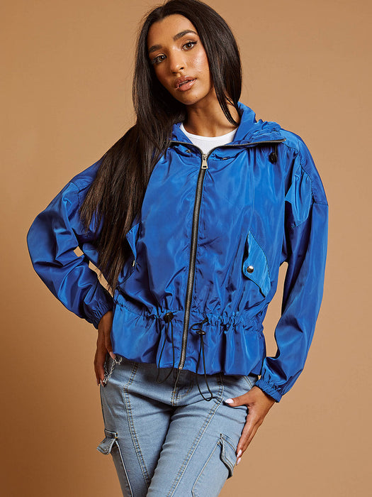 High Neck Hooded Festival Jacket For Ladies-Blue-RT2542