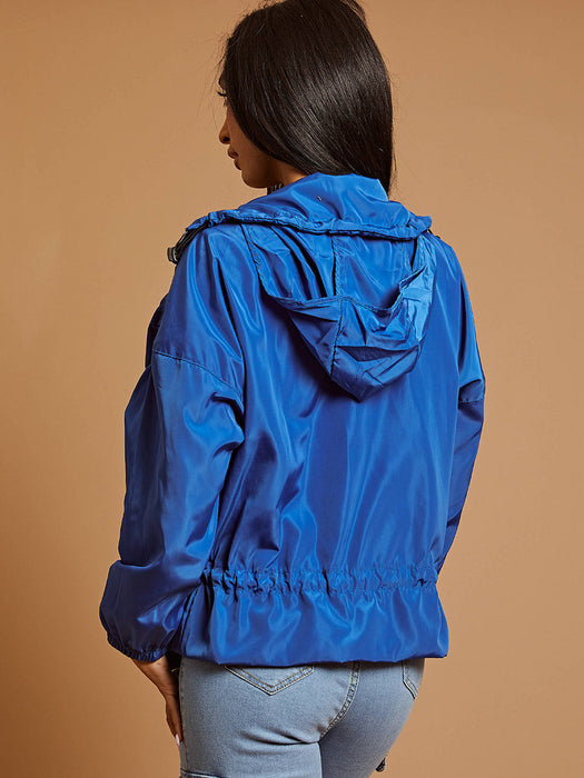 High Neck Hooded Festival Jacket For Ladies-Blue-RT2542