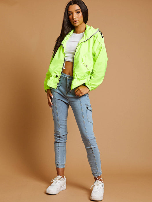 High Neck Hooded Festival Jacket For Ladies-Neon Green-RT2547