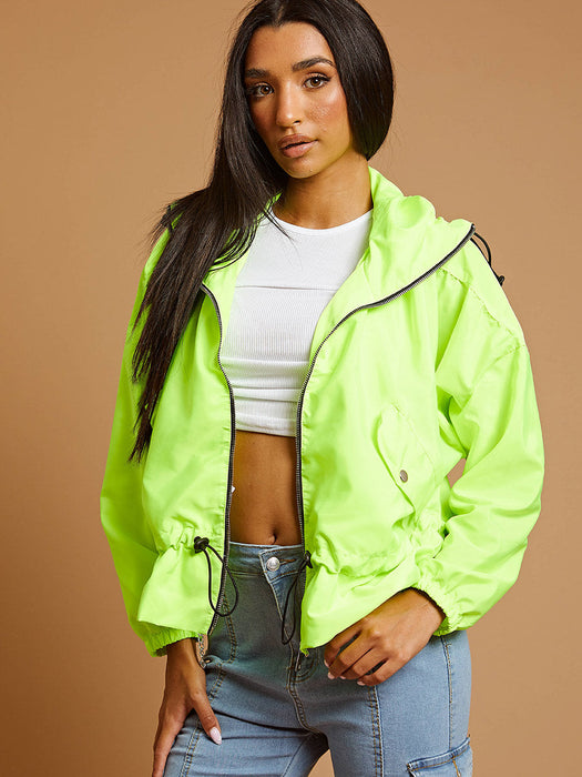 High Neck Hooded Festival Jacket For Ladies-Neon Green-RT2547