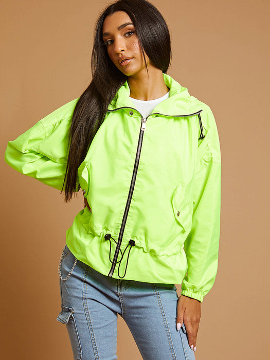 High Neck Hooded Festival Jacket For Ladies-Neon Green-RT2547