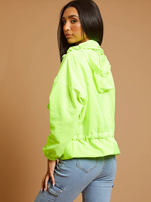 High Neck Hooded Festival Jacket For Ladies-Neon Green-RT2547